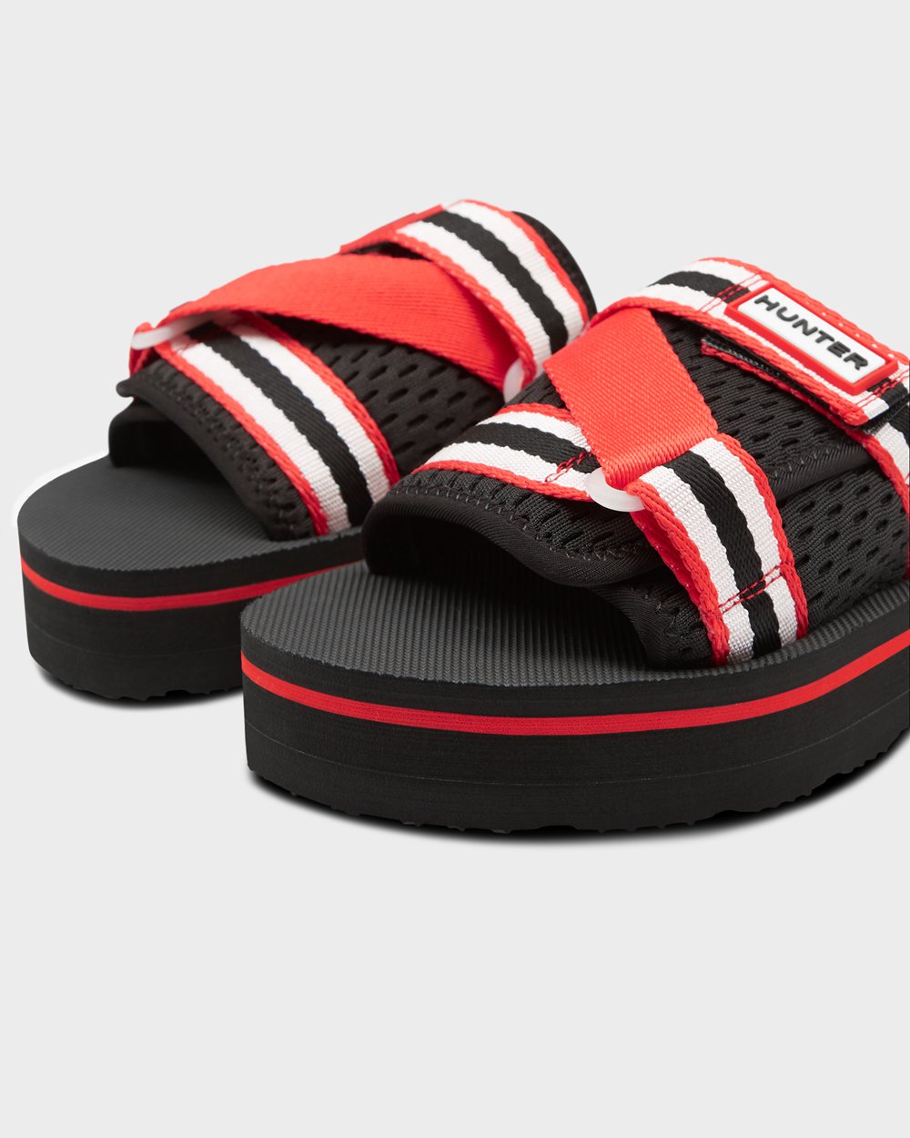 Womens Slides - Hunter Original Flatform Beach (69ZEQTJPS) - Black/White/Red